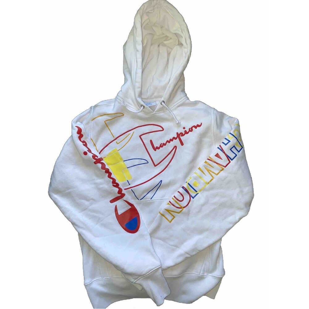 White Champion Reverse Weave Pullover Hoodie - Size Small